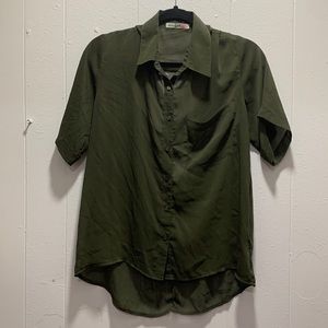 Love squared sheer olive top with back cut out detail, size M